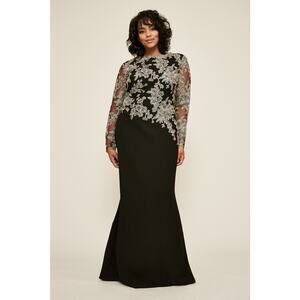Tadashi Shoji Ishi Embroidered Tulle Evening Gown Black/White Women's Size 6